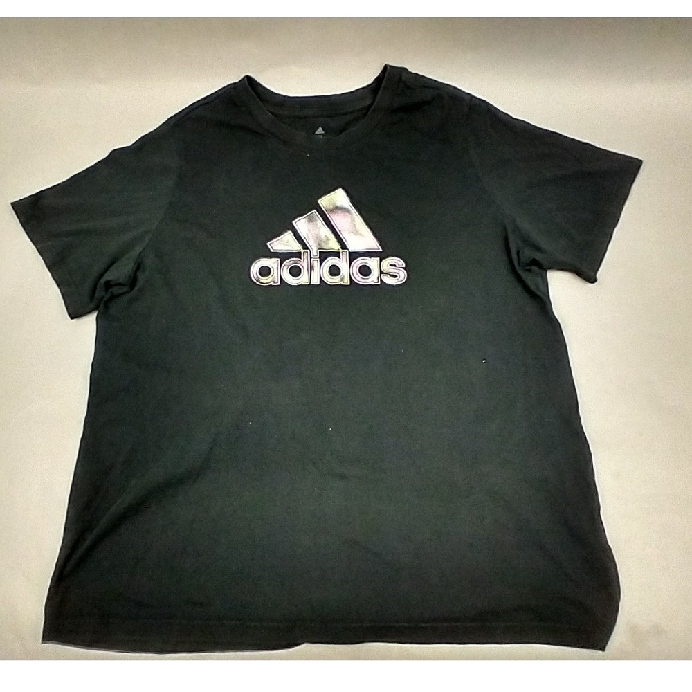 Adidas Womens Black Iridescent Logo Graphic T-Shirt 2X HK9263 Short Sleeve Tee